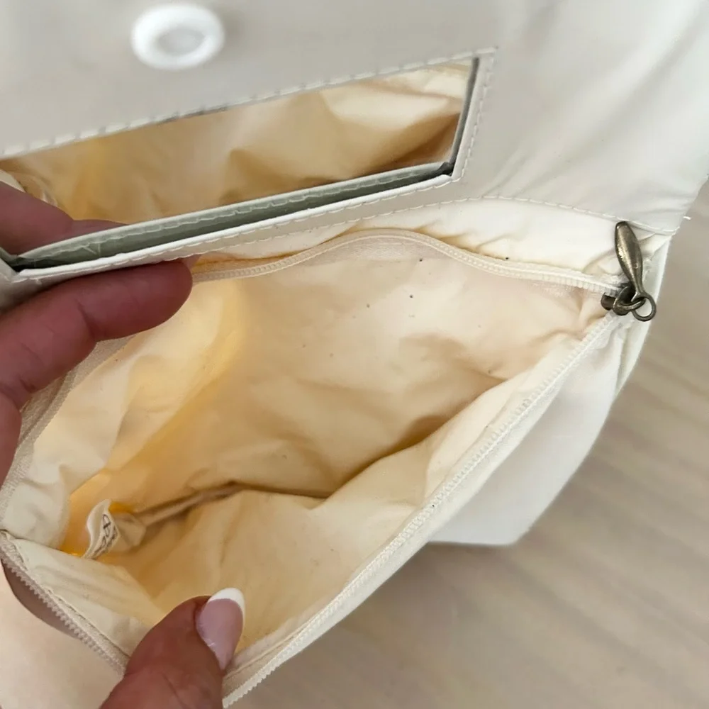 Vintage Ivory Lace Faux Pearl Cosmetic Bag Mini Mirror Makeup Pouch